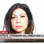 Mugshot of woman arrested for destroying Halloween lawn decorations